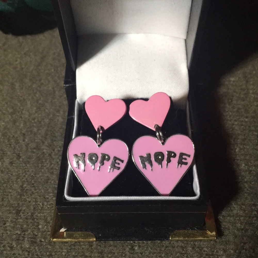 “Nope” Dangle Heart Earrings